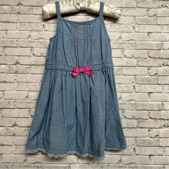 Cherokee Chambray Size 3T Sleeveless Dress Pink Bow Embroidery Ruffle Hem - Picture 1 of 8